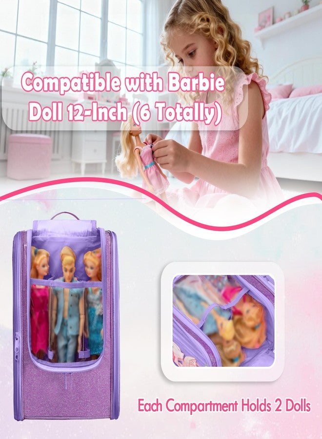 LoDrid Travel Carrying Case Compatible with Barbie Dolls 12-inch Holds up to 6 Dolls, Display Organizer with Hanging Hook, Doll Clothes Storage with Multiple Pockets for Accessories, Bag Only, Purple - Image 3